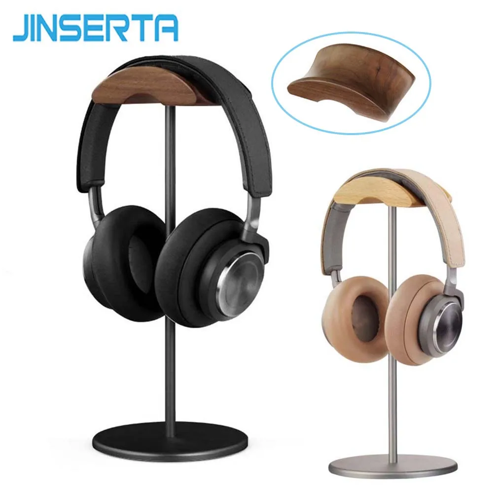 JINSERTA Universal Headphones Stand Holder Hanger Wooden Aluminum Headset Desk Display Shelf Rack for Headphone