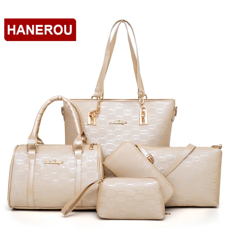 

HANEROU Luxury Lady Handbag Composite Bags 5Pcs Set Women Handbags Large Capacity Ladies PU Leather Shoulder Bag Bolsa Feminina