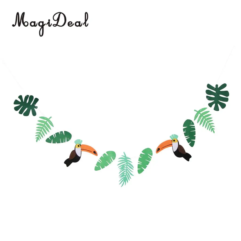 MagiDeal Hawaiian Toucan Leaf Flower Felt Banner Summer Garland Wedding Baby Shower Birthday Party Photo Prop