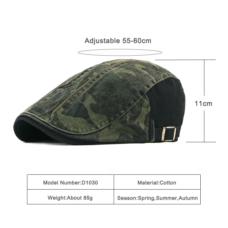 Camouflage Berets Hats for Men Women Patchwork Herringbone Caps Washed Cotton Newsboy Cap Cabbie Ivy Flat Hat Adjustable - Image 4