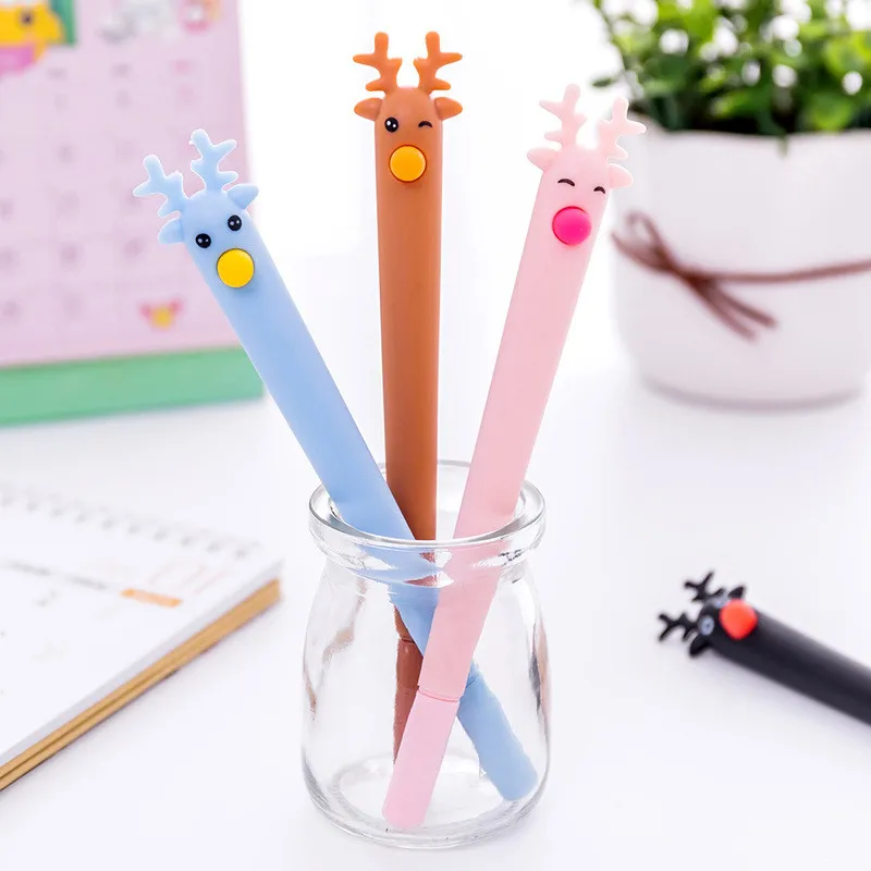 

Cute Cartoon Deer Elk Gel Pen Korean Kawaii Stationery Store Item Fun Lovely Cute Material Kawai Goods Christmas Gift Fine Point