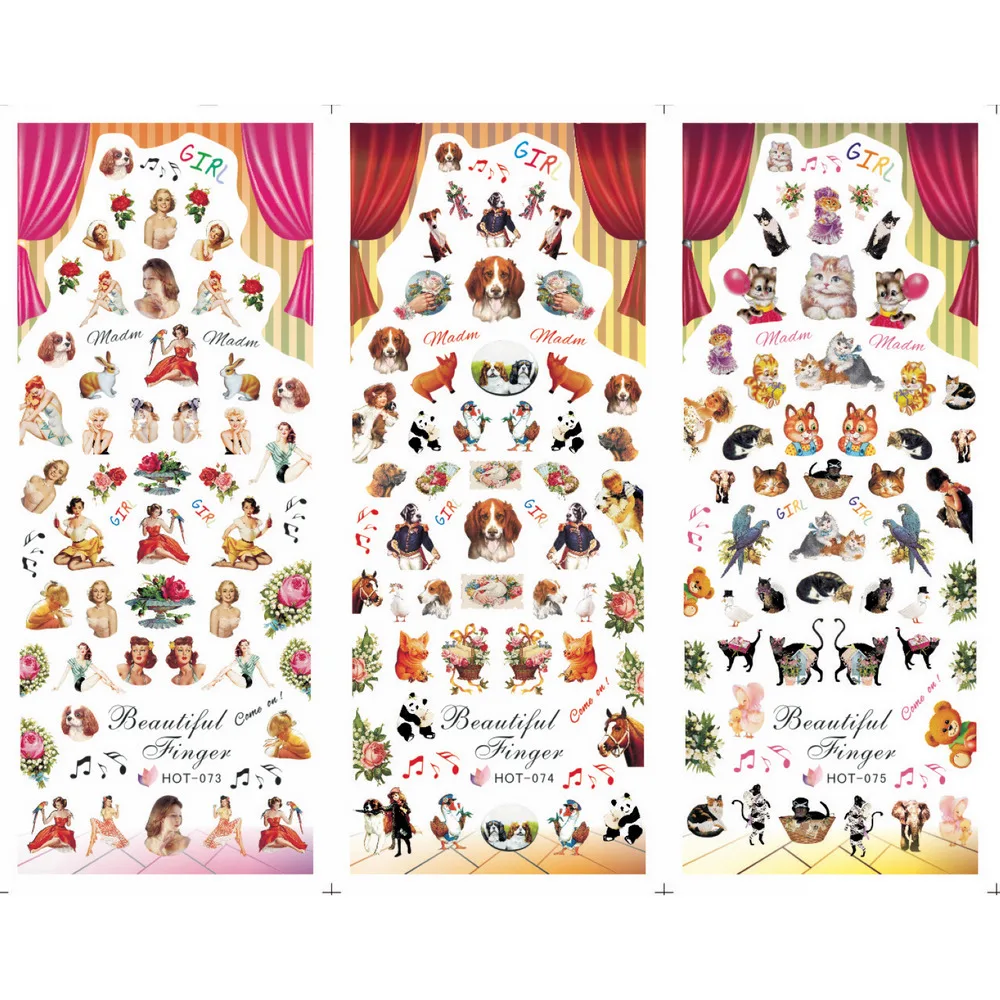

3PCS/LOT HOT SERIAL FULL PAGE MOSAIC POETIC NAIL TATTOOS STICKER 3 DESIGNS IN 1 WATER DECAL NAIL ART HOT073-090