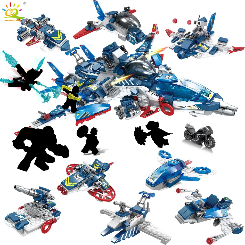 

685PCS 8in1 Avengered Infinity Aircraft Building Block Compatible Marveled Super Heroes DIY Brick Toy For Children