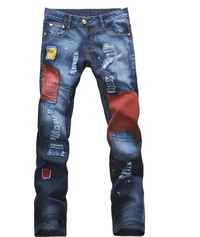 Jeans uomo Jeans Fashion Torn Jeans Rattoppato Strappato Holey Straight Leg  Slim Cut|straight leg|jeans patchfashion men jeans - AliExpress