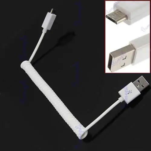 5pcs/lot New White Spiral Coiled USB Type A To B Micro Sync Data Charger Adapter Cable