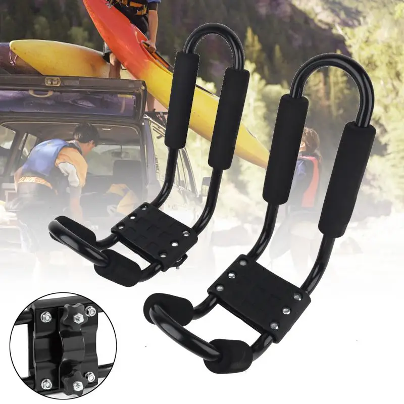 

Folding Double J Bars Car Roof Rack Canoe Kayak Universal Carrier Straps Black