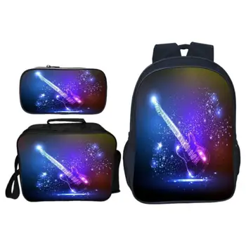 

3pcs/set New Fashion Printing Stars Guitar Kids Baby School Bags Cool Children Backpacks for Boys Schoolbag Student Suit Bag