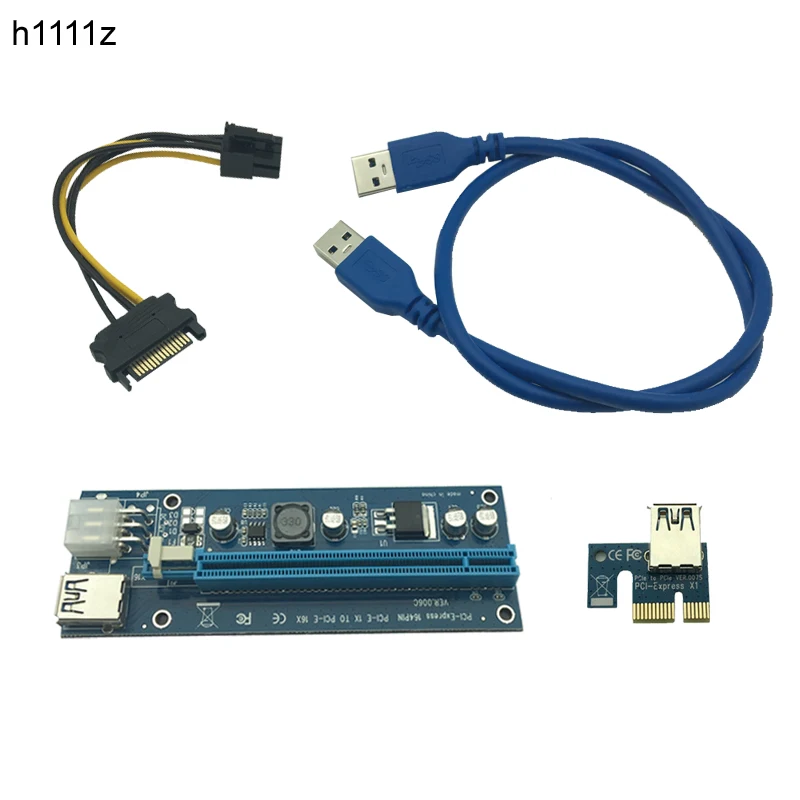 

Райзер-карта PCI-E PCI E Express, 1X до 16X + кабель-расширитель USB 3,0, SATA 15, USB-кабель 60 см для майнинга биткоинов