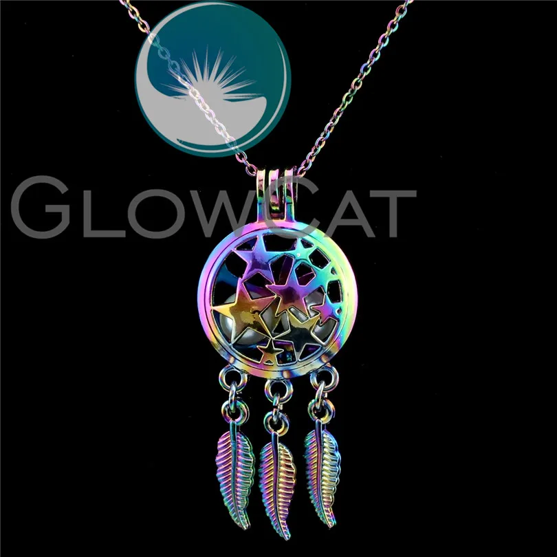 

C730 Colorful Dream Catcher Multi Star Beads Cage Essential Oil Diffuser Stone Pearl Cage Locket Necklace Girl Friends Gift