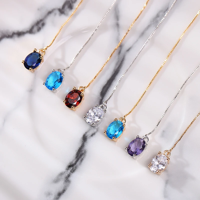 

MAIKALE Korean Fashion Crystal Gradient Pendant Earrings Female Simple Wild Girl Goose Egg Shape Earrings Necklace Earrings Gift