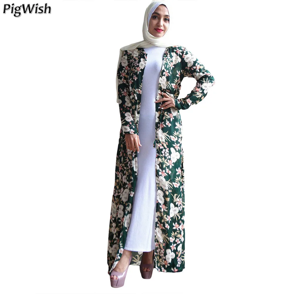 

2018 Adult Abaya Robe Dubai Floral Print Muslim Dress Islamic Ramadan Caftan Clothing Eid Mubarak Moroccan Kaftan Arabic Prayer