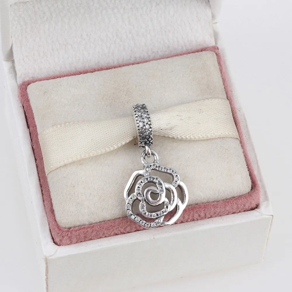 

ZMZY 925 Sterling Silver Charms Shimmering Rose OpenworkBeads fit Pandora Charm Bracelet