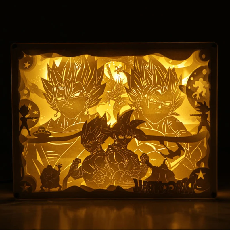 S. orange 3D Аниме DIY DRAGON BALL Вегета и Гоку настольная лампа светодиодный кристалл фоторамка ночные огни тени резьба бумага освещение