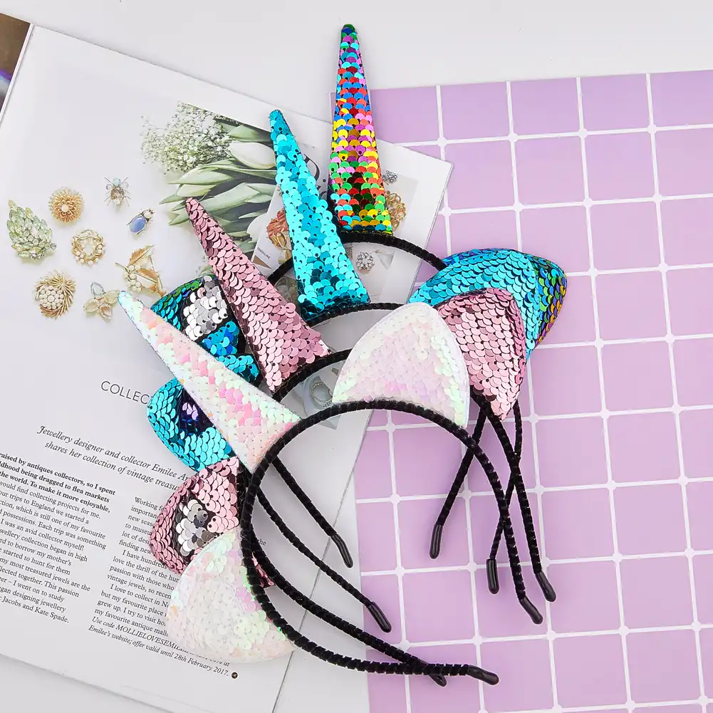 Glitter Unicorn Hairband Rainbow Unicorn Cat Ears Kid Party Cartoon Headband New