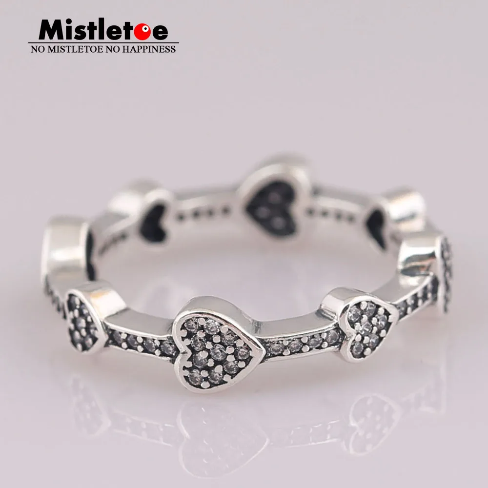 

Mistletoe Genuine 925 Sterling Alluring Hearts Ring, Clear CZ European Jewelry