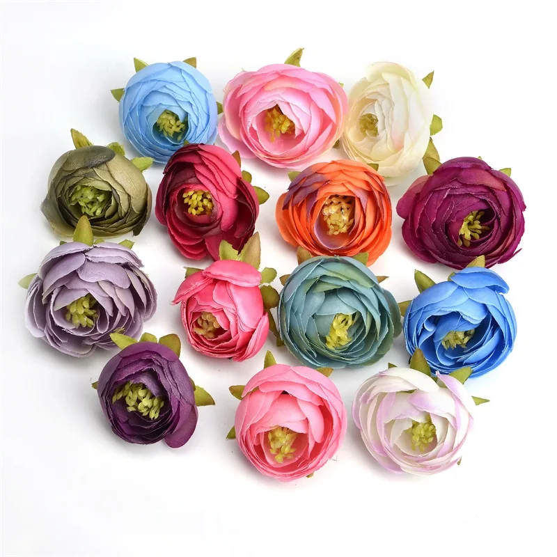 40pcs 4cm Artificial Flower Silk Rose Bud Flower Head Wedding Party Home Decoration Cheap DIY Wreath Scrapbook Gift Box Craft