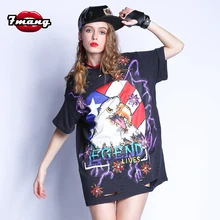 7mang, летняя женская уличная свободная футболка с изображением животных, орла, с блестками, с коротким рукавом, в стиле панк, вечерние, повседневные, удобные, свободные, с отверстиями, футболки