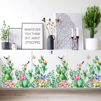 

Cartoon Plant Cactus Flower Bird Eco-friendly Vinyl Living Room Bedroom Removable Wall Stickers Mural Decor Decals Poster dc12