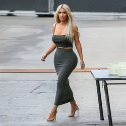 KGFIGU kim kardashian/комплект из двух предметов 2019 г., летние серые юбки, комплекты Женский комплект 2 шт., однотонные хлопковые комплекты по лучшей