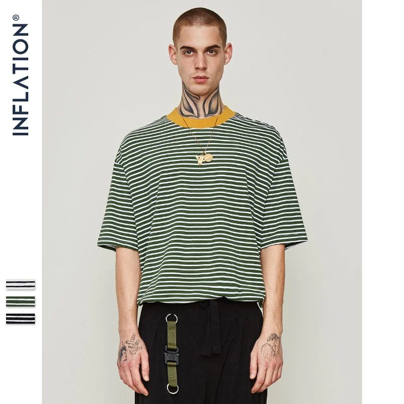 

INFLATION Harajuku Stripe T Shirt 2019 Men Casual T-Shirt Short Sleeve Summer Hip Hop Tshirt Streetwear Casual Tops Tees 91115S