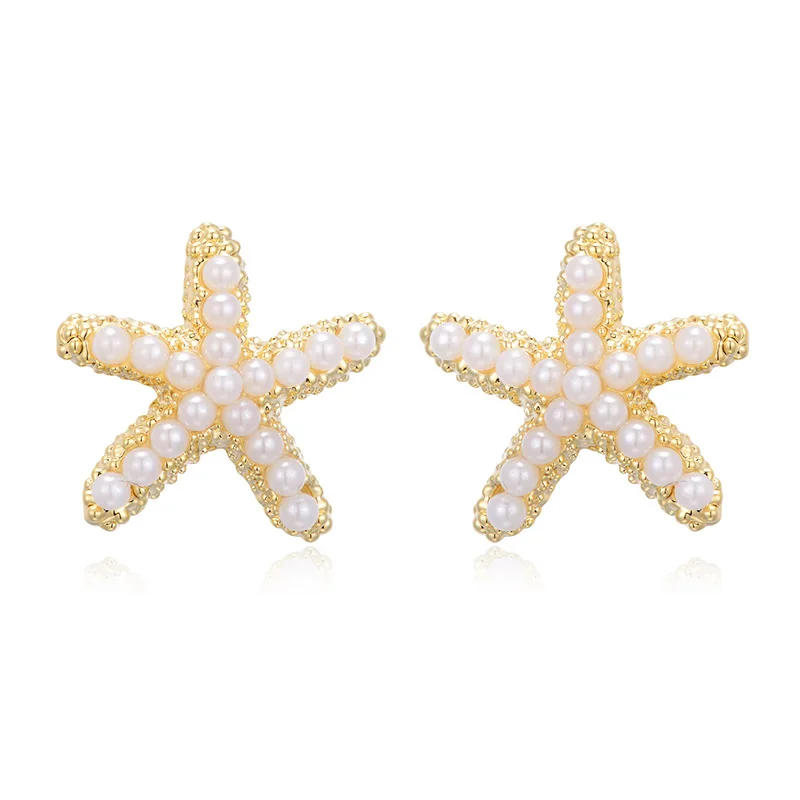 

Gold Color Star Fish Stud Earrings for Women Small Simulated Pearls Earring Wedding Fashion Jewelry brincos aretes de mujer 2019