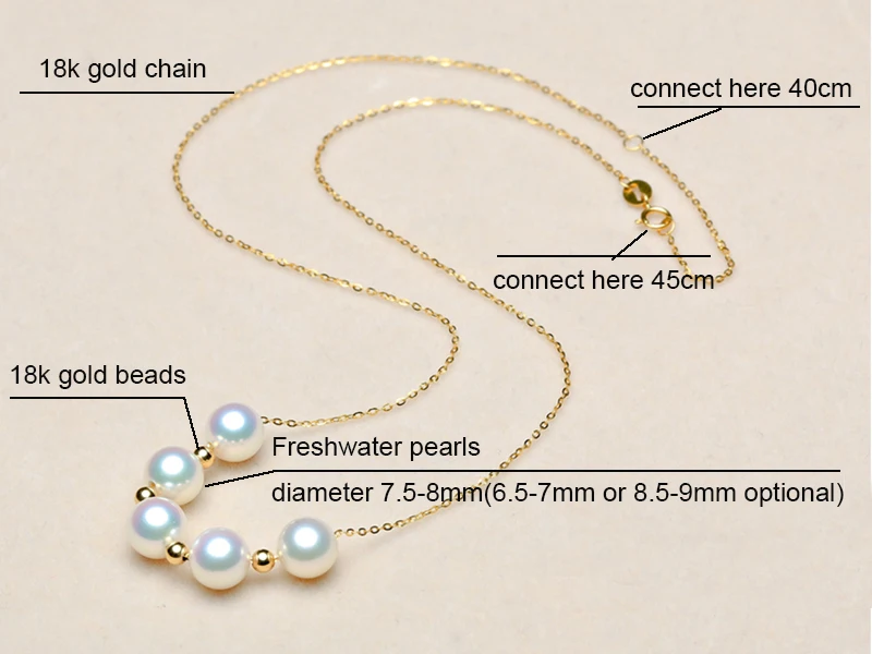 Sinya Cute 18k gold beads Natural Round Pearls necklace for ladies women mom girls gift with 45cm au750 gold chains best gift (1)