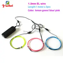 1 метр 3 шт. 1,3 мм 3 в пользовательские цвета EL провод гибкий светодиодный неон свет электролюминесцентный трос для автомобиля игрушки/ремесло вечерние украшения свет