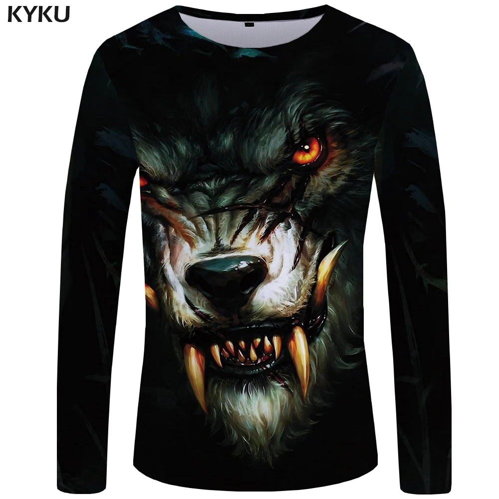 Shirt Men Wolf Long Sleeve | Long Sleeve Wolf Tshirts Men | Cool Wolf ...