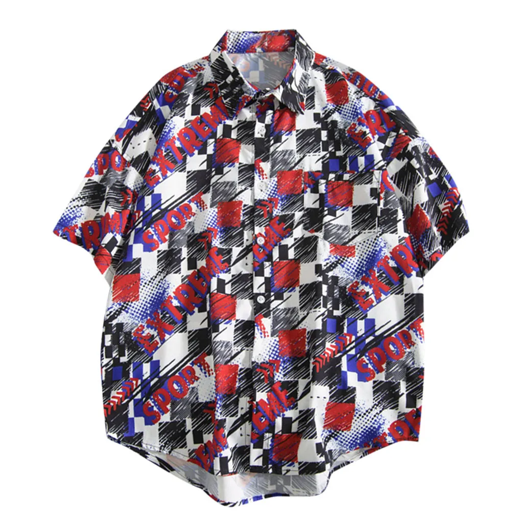 Men Shirts Tops Summer Turn-Down Collar Casual Printing Beach Shirt Short-Sleeve Hawaiian Shirts Mens Tops Blouse