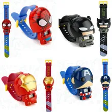 1 шт., Мультяшные цифровые 3D часы, телескопический циферблат, супер герой, Человек-паук, Бэтмен, Железный человек, фигурки, Детская Подарочная игрушка