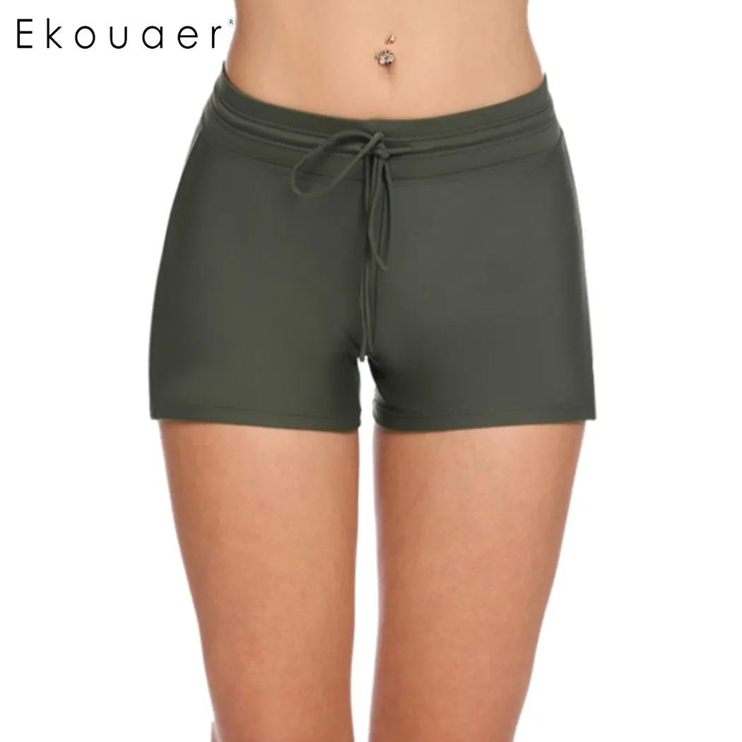 Ekouaer Women Swim Boyshorts Side Split Elastic Swimwear Drawstring