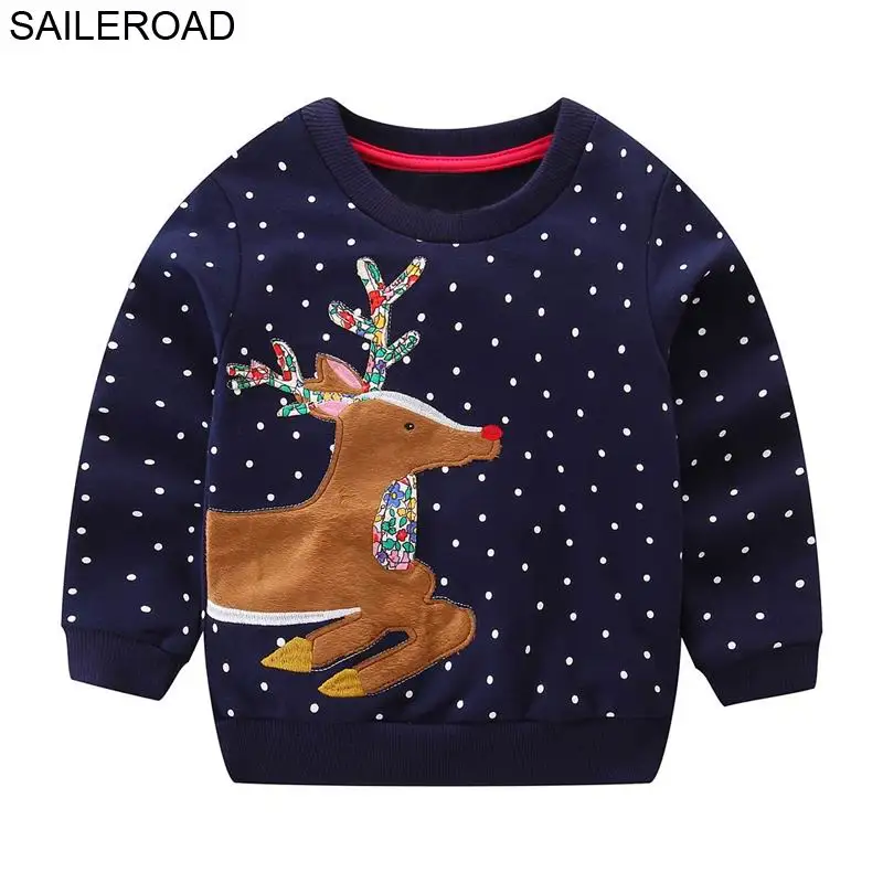 Camisolas para um Camisas de Manga Saileroad Algodão Ovelhas Bordado Crianças Hoodies Pouco Meninas Roupas Primavera Novas Longa 21 Agasalhos e moletons