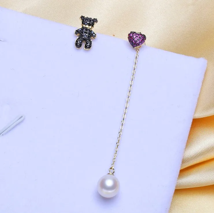 

925 Silver Pearl Earrings Fashion Drop Earrings Cute Sweet Bear Heart Earrings Findings Jewelry Parts Fittings Charm Accessories