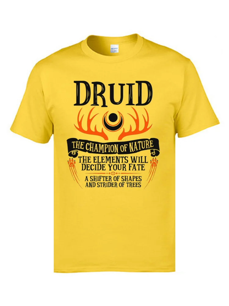 Family T Shirt Brand New Round Neck Printed On Short Sleeve Pure Cotton Mens Tshirts Design Tops Tees Drop Shipping DRUID THE CHAMPION OF NATURE   Dungeons & Dragons Black  13974 yellow