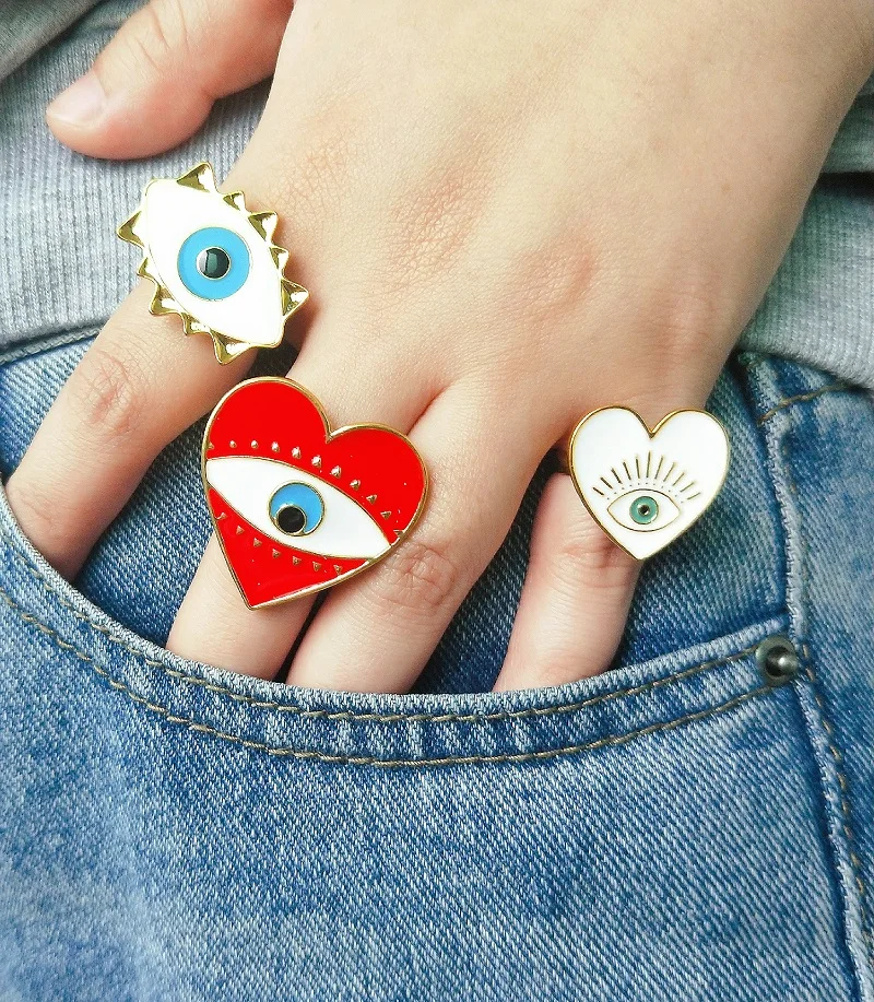 

New Design Gold Color Red Heart Heart Evil Eyes Red Lips Rings For Women Oil Drop Love Party Punk Knuckle Rings Jewelry Gift