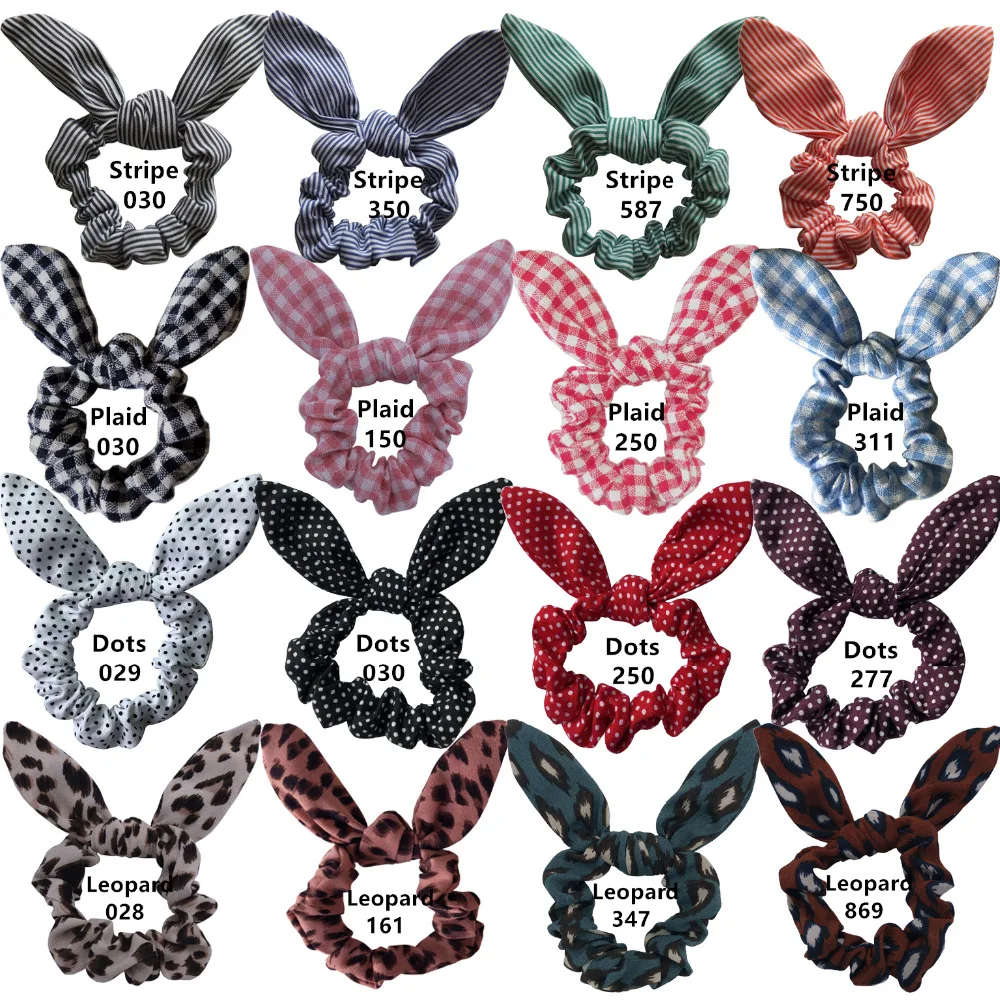 

Stripe/Plaid/Dots/Leopard Rabbit Ears Hair Scrunchy Girls/Women Ponytail Holder Ties Hair elastic bands Hair bow Accessories