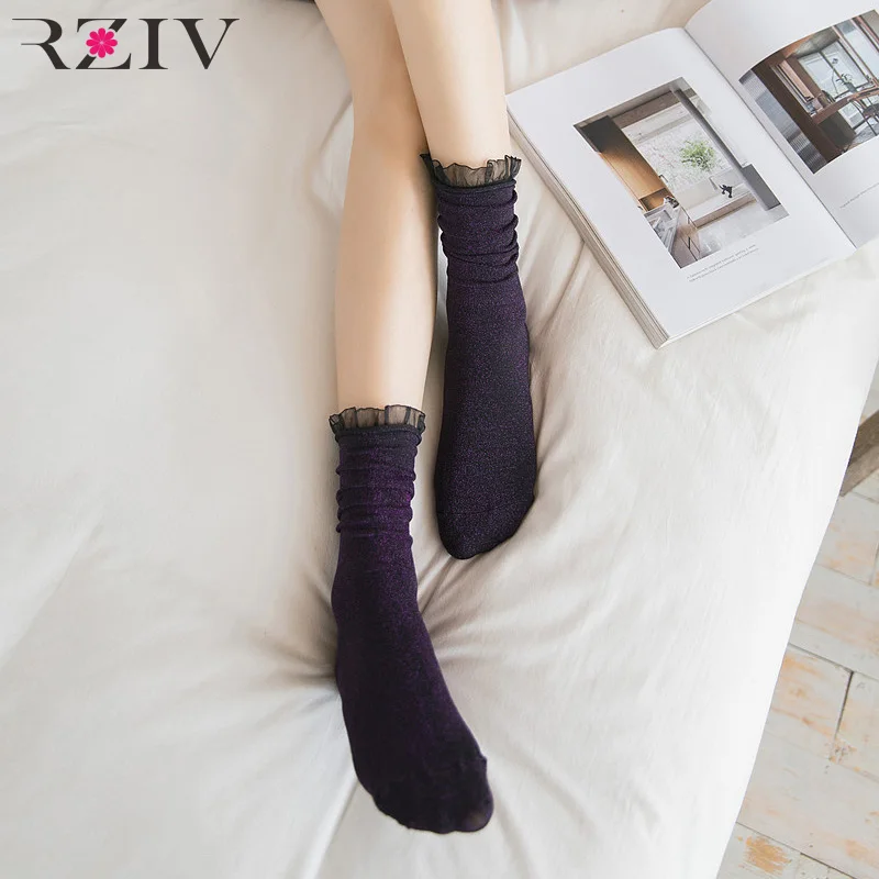

RZIV women's socks casual bright silk solid color mesh decorative socks