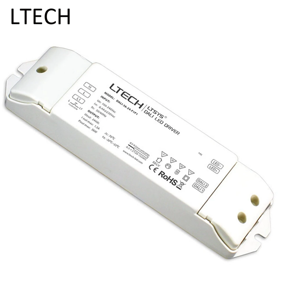 

LTECH 24V 1.5A 36W Dali Led Dimming Driver Power Adapter DALI-36-24-F1P1 100-240VAC Input Led Controller For Led Strips Lights