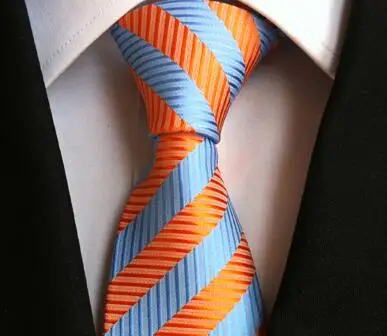 

Unique Design Polyester Ties 8cm Business Orange with Blue Stripe Neck Tie Gentlemen Woven Gravatas for Adult