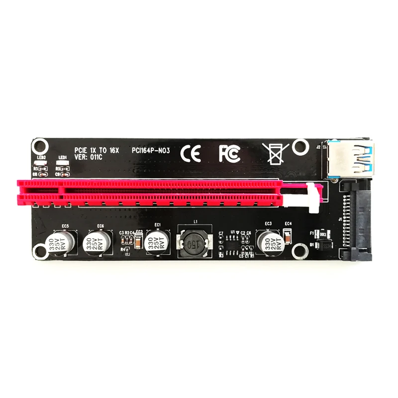 Новейший VER 011C Riser PCI-E PCIe удлинитель PCI E express Riser Card 1x to 16x Sata 15pin светодиодный Riser card для майнинга BTC