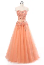 Long font b Prom b font font b Dress b font 2015 Coral Appliques See Through