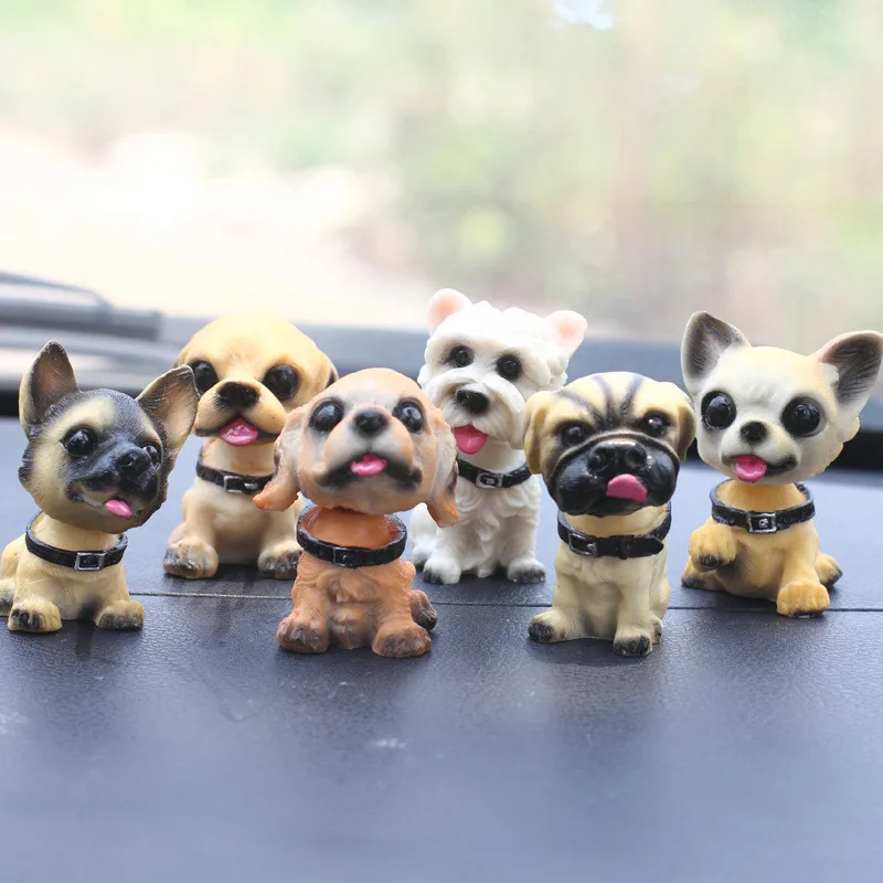 

1pc Car Ornaments Cute Shaking Head Resin Dog Puppy Figurines Auto Interior Dashboard Toys Home Desktop Furnishing Decor Gifts