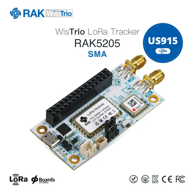 RAK5205 WisTrio LoRa модуль трекера SX1276 LoRaWAN модемная сенсорная плата интегрированный gps модуль с антенной LORA низкая мощность Q159 - Цвет: SMA-US915