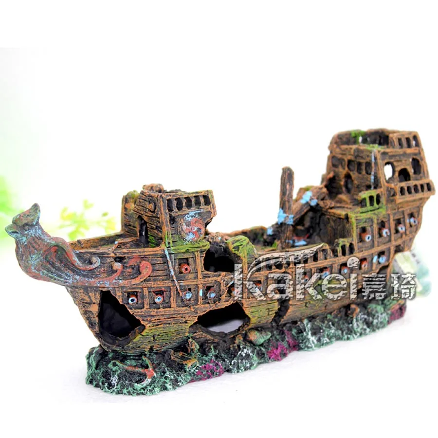 50*16*17cm Aquarium Ornament Big Size Pirate Sunk Ship Shipwreck Boat