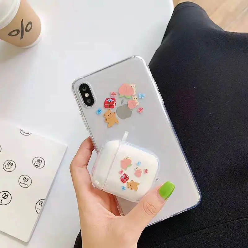 

Cute cartoon animal silicone soft case for iPhone 6 s xs max peach clear cover for airpods iPhone 6 6s 8 7 plus xr x xs max tpu
