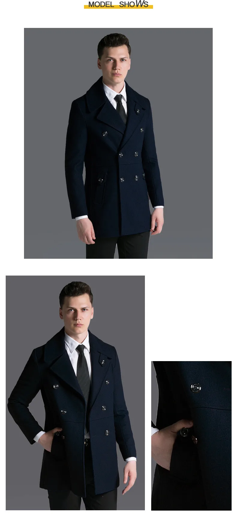 Двубортное классическое Мужское пальто осень-зима, повседневное шерстяное пальто, мужской Тренч, пальто 5XL 6XL, мужская одежда