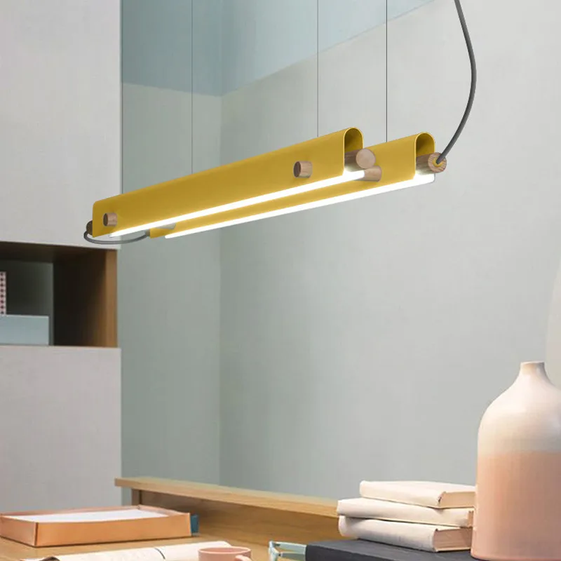 

Modern Restaurant Multicolor Wooden Rectangle Led Chandelier Dining Room Office Bar Counter Hanging Light Fixtures Free Shipping