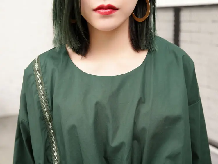 [XITAO] корейская мода, новинка, Женская весенне-летняя блуза с круглым вырезом и длинным рукавом, однотонная, несимметричная, плиссированная, повседневная, свободная блузка ZLL3156