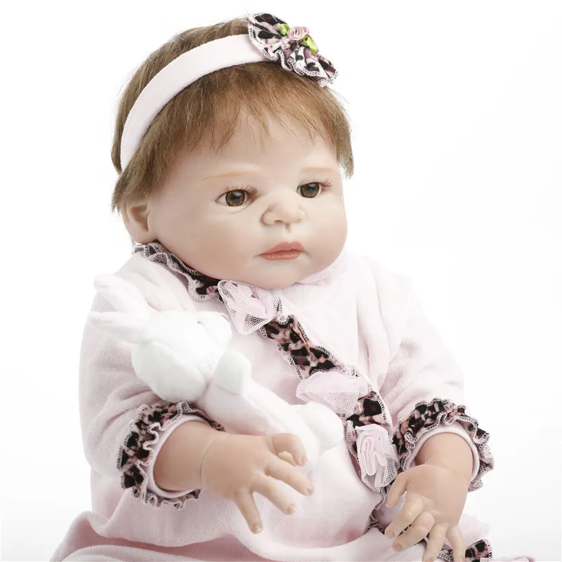 SanyDoll 22 дюйма 55 см силиконовые куклы reborn розовое Соединенное платье милая кукла
