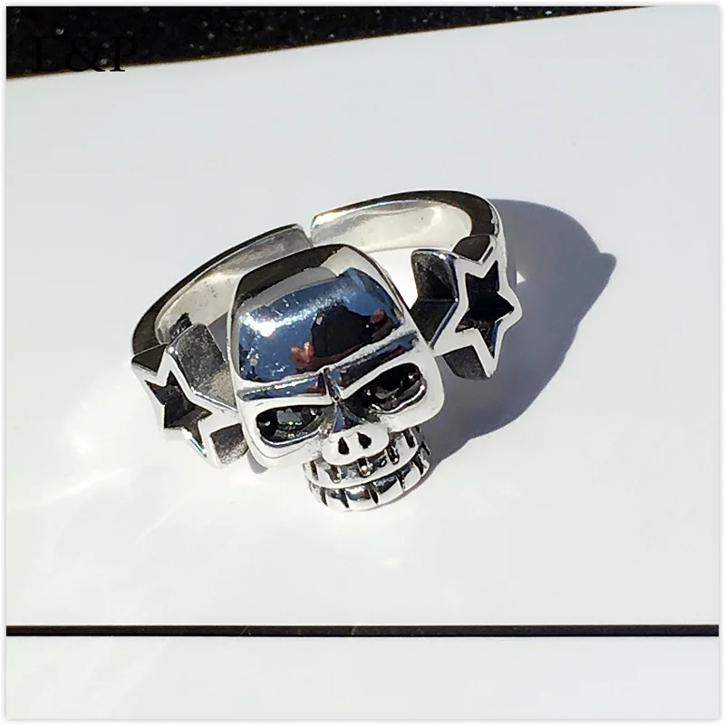 L & p ручной работы ретро череп кольцо стерлингового серебра 925 пара кольцо, Мужская Незамкнутое кольцо вечерние подарки